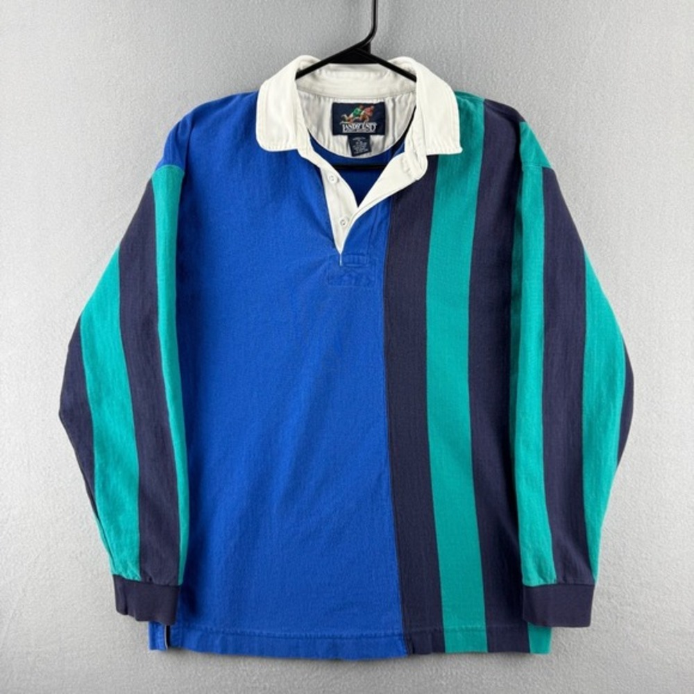 Vintage Lands End Rugby Shirt‎ Mens Medium Striped Heavy Cotton Preppy Y2K Polo